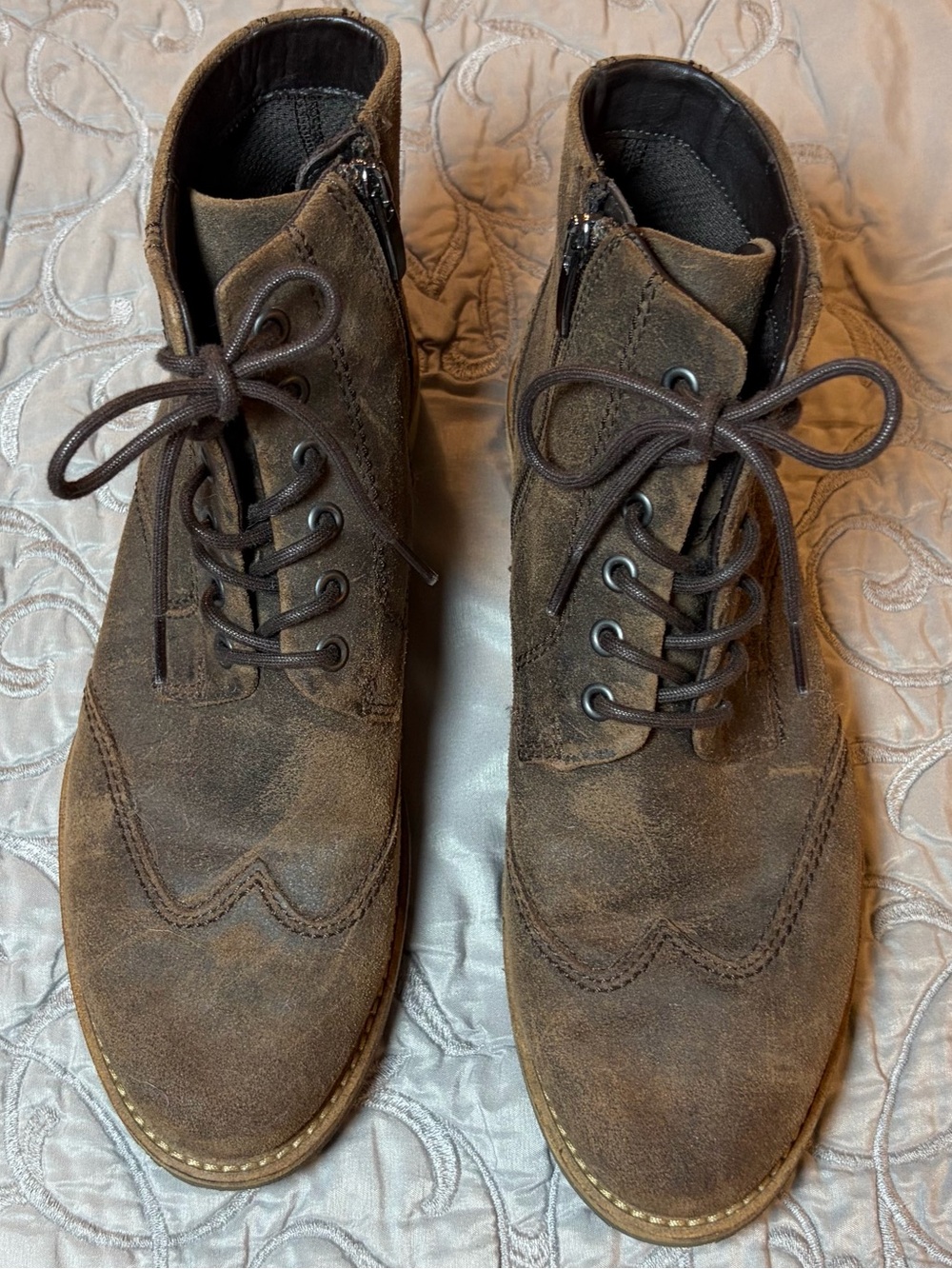 Ecco Women’s Boots Size 8 (38) Brown Distressed Leather/Suede Lace Ankle Wingtip